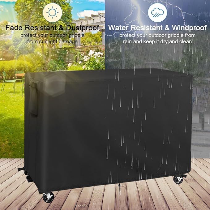 Flat Top Grill Cover Waterproof Compatible with Royal Goumet 8-Burner Gas Grill with Side Tables Down, Weatherproof Propane Griddle Cover for Protecting Outdoor BBQ Grill,58" x 26" x 38"