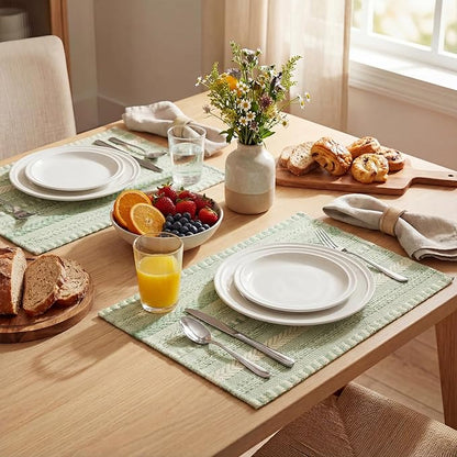 Artoid Mode Sage Green Farmhouse Woven Braided Stripe Placemats Set of 4,12x18 Inch Seasonal Holiday Table Mats Party Kitchen Dining Decoration
