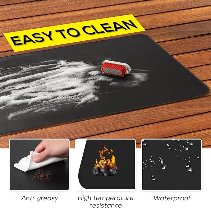 FLASLD Under BBQ Mat, 36x48 inches Large Under Grill Mats for Outdoor Grill, Double-Sided Fireproof Protective Mat, Oilproof Waterproof BBQ Fire Pit Fireplace Mat