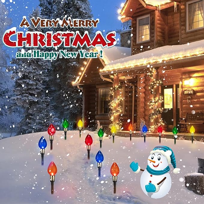 Brightown 4 Pack C9 Christmas Pathway Lights Outdoor, Total 69.6 Ft 40 C9 Pathway Lights, Waterproof Connectable Christmas Walkway Light for Yard Ground Sidewalk Driveway