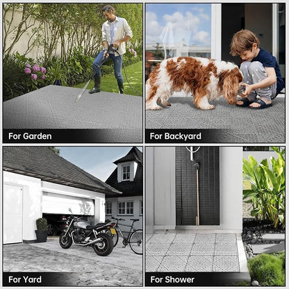 RITOLLO Modular Interlocking Cushion Drainage Floor Tiles, 16-Pack 11.8"x11.8" PVC Raised Non-Slip Interlocking Mats with Drain Holes for Deck, Pool, Garage, Shower, Patio, Bathroom, Sauna, Yard -Gray