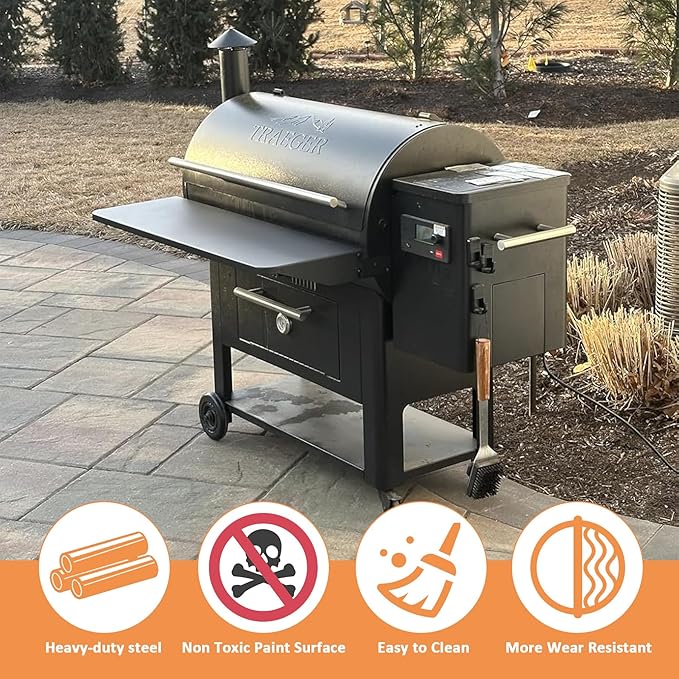 Folding Front Shelf with Bracket Fits for Traeger Pro 34, Texas Elite 34, Century 885 Costco and Eastwood 34, 36.75" x 11.5" Porcelain Steel Grill Accessories Replacement for BAC363 Folding Shelf
