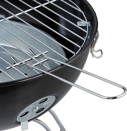 Relaxdays Portable Kettle Barbecue, Ø 37 cm, Round Charcoal Grill, for Garden & Picnics, BBQ with Lid & Tongs, Black, Steel, Nylon, Stainless steel