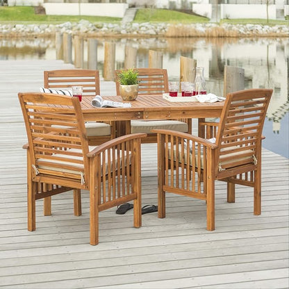 Walker Edison Rendezvous Modern 5 Piece Solid Acacia Wood Outdoor Dining Set, Set of 5, Brown