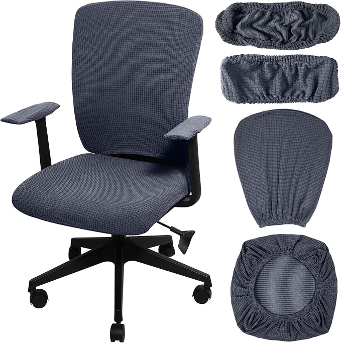 Tallew 4 Pcs Office Chair Covers Stretchable Armrest Seat,XL,Dark Gray | Universal Fit Office Desk Chairs, Protective Seat Backrest Slipcovers, Stretchable Prevent Wear, Easy Install for Rotating