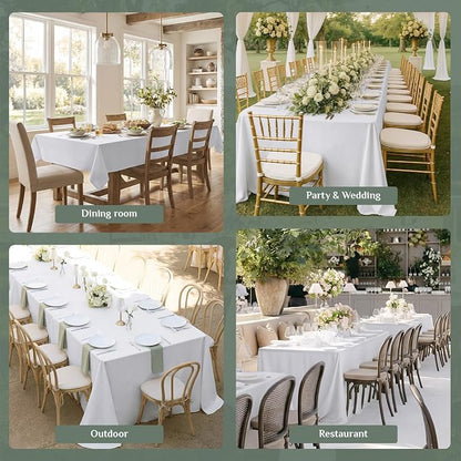 Softalker Rectangle Tablecloth, Waterproof Table Cloths Wrinkle Free Fabric Washable Polyester Table Cover for Dining Tables Party Outdoor Camping Parties Buffet Wedding - 90 x 132 inch, White