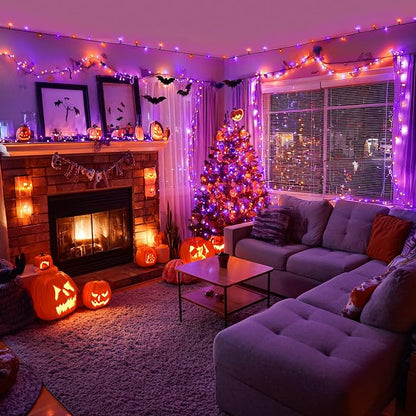 JMEXSUSS 400 LED Orange and Purple Halloween Lights Outdoor Indoor | 132ft Halloween String Lights Plug in, Remote Control Halloween Tree Lights for Yard Tree Porch House Halloween Decorations