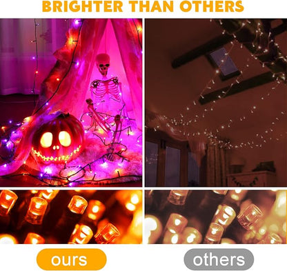 weillsnow 66 FT 200 LED Orange Halloween String Lights with Timer | Plug in String Lights, Connectable, Memory Function, 8 Twinkle Modes,IP44 Waterproof, for Bedroom Garden Lawn Halloween Decor