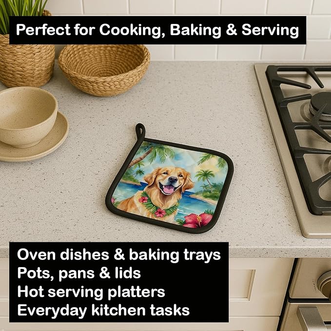 Caroline's Treasures Golden Retriever Luau Pair of Pot Holders Kitchen Heat Resistant Pot Holders Sets Oven Hot Pads for Cooking Baking BBQ, 7 1/2 x 7 1/2