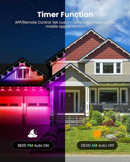 KISUFU 200FT RGB+IC Permanent Outdoor Lights, 24V Year-Round Roof & Eaves Lighting with 221 Modes, App & Remote Control, IP68 Waterproof, Smart Outside Lights for Holidays