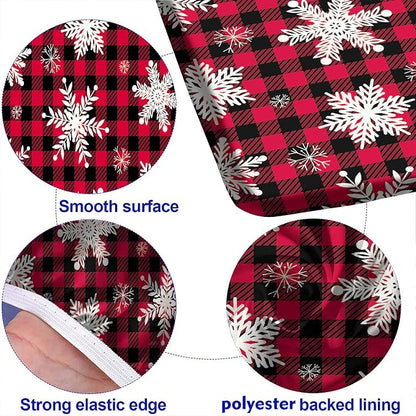 Christmas Picnic Table Cover with Bench Covers, Snowflakes On Buffalo Plaid Background Print Fitted Tablecloth and Seats Cover, 3 Pieces Set, for Travel Spring Picnics Parties Outdoor Use, Black Red