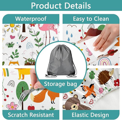 Picnic Table Cover with Bench Covers, Camping Essentials, Jungle Animal Cute Waterproof Windproof Camping Tablecloth, Fitted Tablecloth Cover with Elastic Edge for Indoor Outdoor 30x96 Inch
