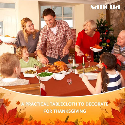 sancua Fall Tablecloth for 6 Foot Tables, 60 x 102 Inch Burnt Orange - Stain and Wrinkle Resistant Rectangle Table Cloth, Fabric Thanksgiving Table Cover for Dining Buffet Parties, Rust Pumpkin Orange