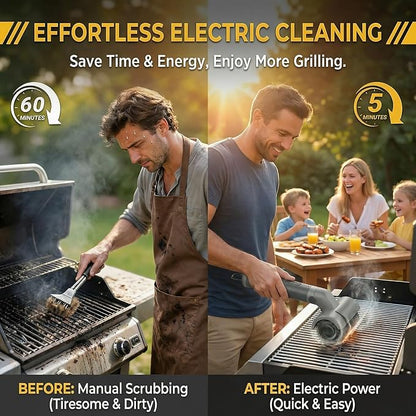 Electric Grill Brush, Upgraded 50W 5200mAh Grill Cleaner with 150Min Runtime, 3-Speed & Angle Adjustable Brush for BBQ Grates, Anti-Shedding (Brown)