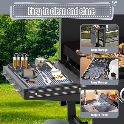 Silicone Griddle Mat for Blackstone Griddle Accessories,Large Silicone Spatula Blackstone Grill Mat with Drip Pad Grill Mats for Outdoor Grill Side Shelf Griddle BBQ Tools (1PC, Grey)