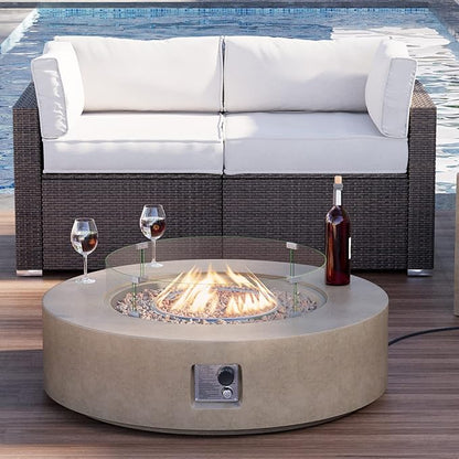 HOMPUS Outdoor Round Propane Fire Pit Table, 41''Fire Table w Wind Guard, 50000 BTU Fire Pit w Free Waterproof Cover & Fire Stone for Patio, Garden, Grey
