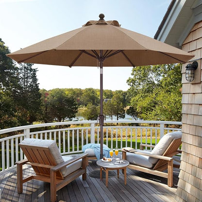 ABCCANOPY OLEFIN® 5-Year No Fading 9FT Outdoor Patio Umbrella(Dark Brown) | Fade & UV Resistant Fabric,8 Fiberglass Ribs，Wind Vent，Crank Lift & Tilt,Outdoor Table Umbrella for Deck,Backyard,Yard