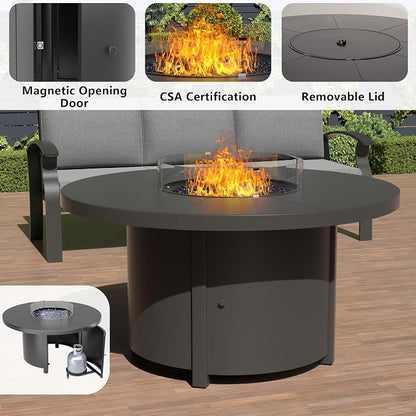 ALAULM Aluminum Patio Furniture Set with Coffee Table Rectangular, 5-seat Outdoor Sectional Furniture w/2 Swivel Chairs, Patio Conversation Set for Porch, Backyard, Poolside-Grey