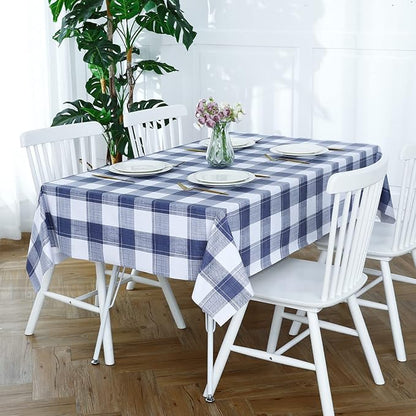 Romanstile Rectangle Vinyl Tablecloth, 100% Waterproof Oil-Proof Checkered Plastic Table Cloth, Heavy Duty Wipeable Table Covers for Dining, Camping, Picnic, Outdoor - 54 x 120 Inch, Blue Checkered