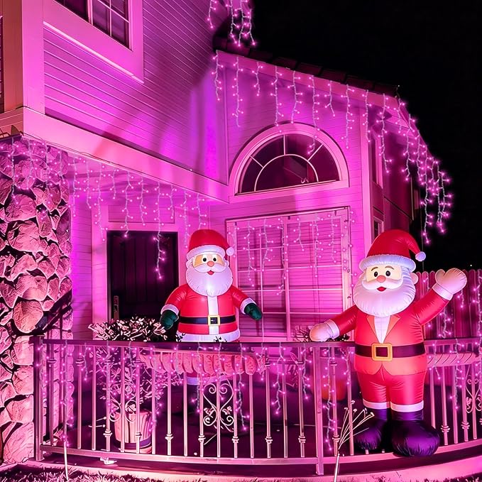 YEGUO 33ft 400 LED Pink Icicle Lights, 80 Drops Icicle Lights for Outside Connectable, 8 Modes String Christmas Light with Memory Timer