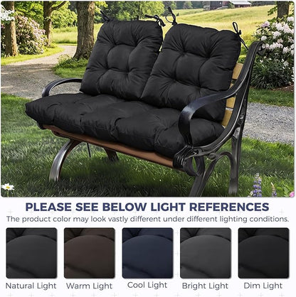 Wicker Chair Cushions of 3 Pieces, Waterproof Cushions for Patio Furniture, Tufted Wicker Outdoor Furniture Cushions, 1 Patio Loveseat Cushion and 2 U-Shaped Cushions, 44"x19"x5", Black