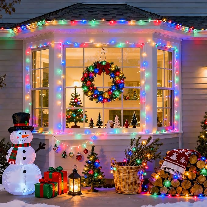 JMEXSUSS Multicolor Christmas Lights Battery Operated with 8 Modes Remote | Waterproof, 33ft 100 LED Battery Christmas Lights Indoor Outdoor for Tree Home Party Room Garden Decor
