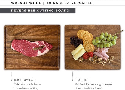 Walnut Wood Cutting Board – 15"x12" Butcher Block – Reversible Chopping Board with Juice Groove – For Meat, Cheese, Veggies, Charcuterie – Knife Friendly Kitchen Essential