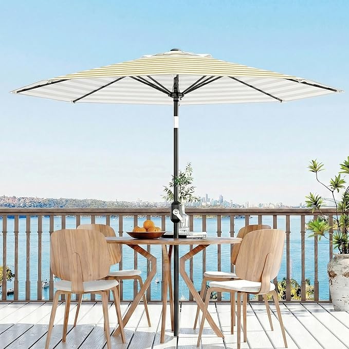 GarveeLife 10FT Patio Umbrella Outdoor, Market Umbrella, Table Umbrella with Push Button Tilt and Crank, 8 Sturdy Ribs UV Protection Waterproof for Garden, Pool, Deck, | Table Umbrella UV Protection Waterproof for Garden, Pool, Market, Deck (Brown & Wh...