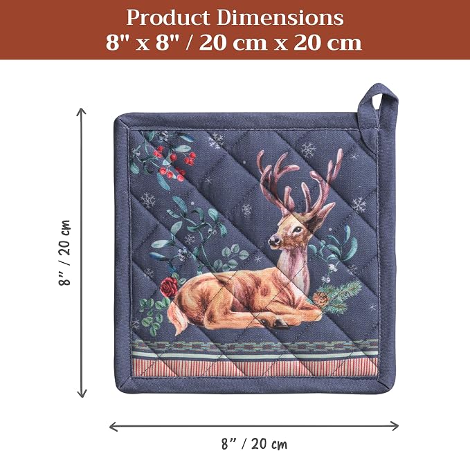 Maison d' Hermine Pot Holders 100% Cotton Potholders (8" x 8", Pack of 2) | Heat Resistant Hot Pads with Loop BBQ Cooking Baking Hotel Kitchen Handling Hot Pans Thanksgiving Christmas - Christmas Joy