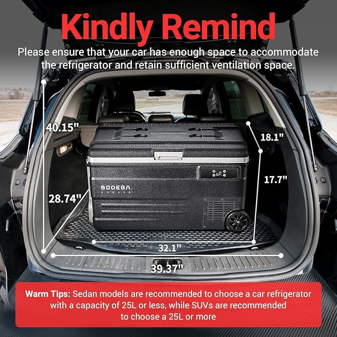 BODEGACOOLER 12 Volt Car Refrigerator,80 Quarts Portable Fridge,75L RV Freezer Single Zone,with APP Control,-4℉-68℉ Car Cooler,12/24V DC & 100-240V AC for Travel, Camping,Outdoor,Truck,SUV