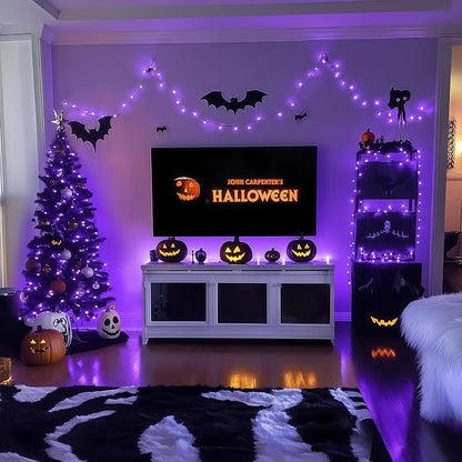 JMEXSUSS 200 LED 66ft Halloween Lights, Purple String Lights Plug in | Connectable, 8 Modes, Indoor Outdoor Use, Green wire Purple Christmas Lights for Tree Party Room Garden Yard Porch Decor