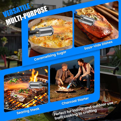Powerful propane torch gun Ergonomic handle, One-Touch Ignition, Adjustable Flame, Flame Thrower with One-Piece Safety Design Ideal for Grill & Cooking, Sous Vide, Searing Steak, BBQ, Campfire Starter