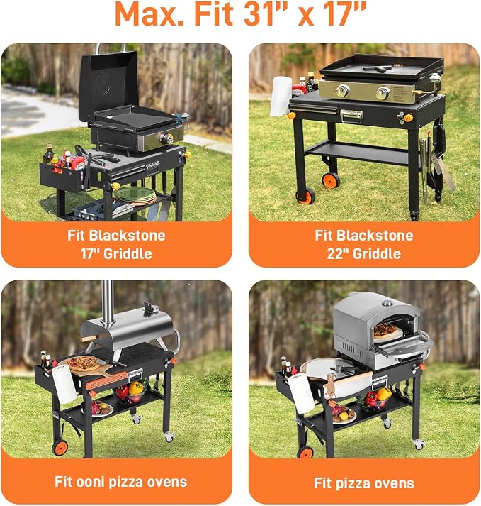 Grill Table for Blackstone 17/22 inch Griddle | Grill Cart with 22 inch Blackstone Griddle Cover, Griddle Stand with with Wheels, for Tailgating, Camping, RV