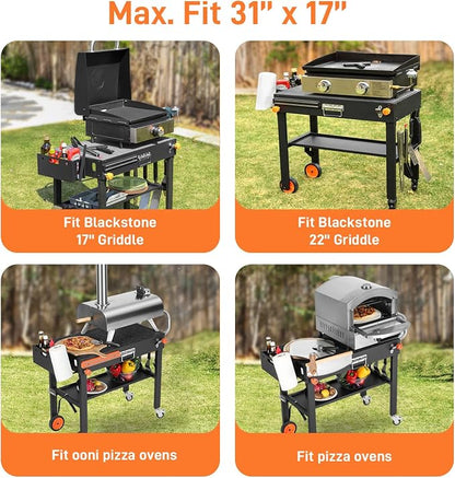 Grill Table for Blackstone 17/22 inch Griddle | Grill Cart with 22 inch Blackstone Griddle Cover, Griddle Stand with with Wheels, for Tailgating, Camping, RV