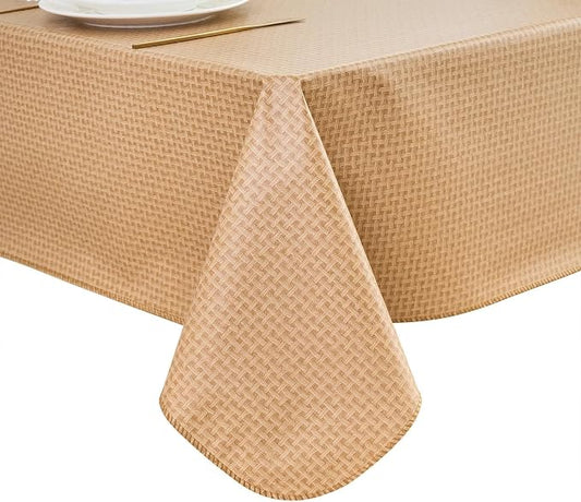 LIBERECOO Heavy Duty Vinyl Tablecloth with Flannel Backing Waterproof Oil-Proof Plastic Table Cloth Stain-Resistant Wipeable Rectangle or Square Table Cover for Indoor and Outdoor 54 x 54 Inch
