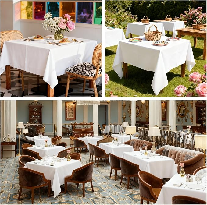 8 Pack White Square Tablecloth 54 x 54 Inch | Wrinkle Resistant, Washable, Polyester Fabric, Square Table Cloth for Dining Party Banquet Buffet Wedding