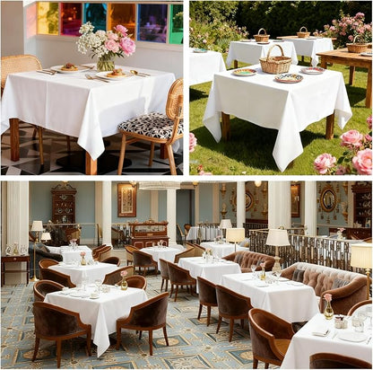 8 Pack White Square Tablecloth 60 x 60 Inch | Wrinkle Resistant, Washable, Polyester Fabric, Square Table Cloth for Dining Party Banquet Buffet Wedding