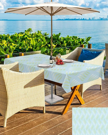 QueenKer Outdoor Tablecloth with Umbrella Hole, Abstract Leaves Lines Geometric Natural Patterns Ombre Green Rectangle Tables Waterproof Tabletop Collection for Patio, Garden 60 x 120''