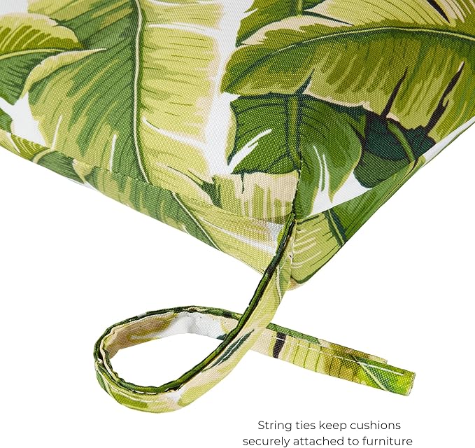 Modern Outdoor Chaise Lounge Cushion with Ties – Durable Polyester Fabric, Channel-Filled Polyfiber Insert, Removable Zippered Cover, Palm Leaves White