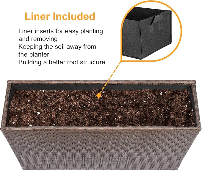 SUNNYPARK Large Rectangular Planter for Outdoor Rattan Block Box 38x11x30'' | All-Weather, Handmade PE Rattan, Removable Liner, Indoor Outdoor, Patio Porch Garden, Modern Design for Plants Flowers