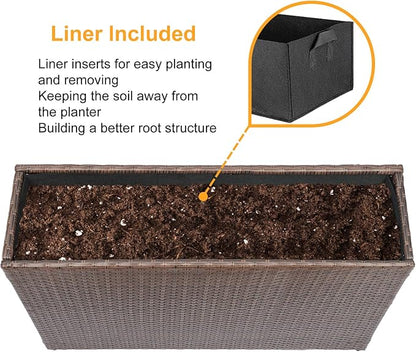 SUNNYPARK Large Rectangular Planter for Outdoor Rattan Block Box 38x11x30'' | All-Weather, Handmade PE Rattan, Removable Liner, Indoor Outdoor, Patio Porch Garden, Modern Design for Plants Flowers