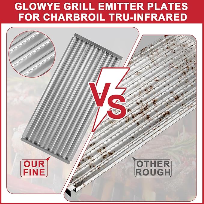 Emitter Plates and Grill Grates for Charbroil TRU Infrared 463355220 463367016 463242516 463246018 463346017 463242515, Grill Replacement for Charbroil Parts G466-2400-W1 G474-0017-W1