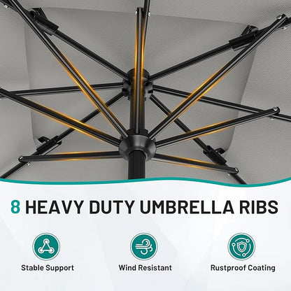 AreShark 8'x10' 2 Tiers Rectangular Patio Umbrella - Outdoor Umbrella Waterproof UV Protection, Market Table Umbrella w/Crank for Pool, Backyard, Deck(Light Gray)