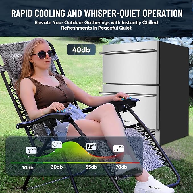 ORYMUSE 24 Inch Outdoor Drawer Refrigerator, Undercounter Beverage Cooler Fridge with Stainless Steel Seamless Drawers, 154 Can Capacity Beverage Center for Patio, Kitchen and Commercial Use