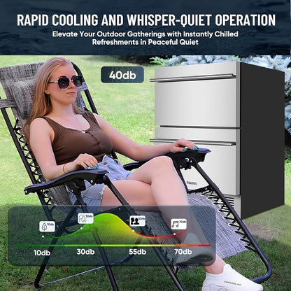 ORYMUSE 24 Inch Outdoor Drawer Refrigerator, Undercounter Beverage Cooler Fridge with Stainless Steel Seamless Drawers, 154 Can Capacity Beverage Center for Patio, Kitchen and Commercial Use