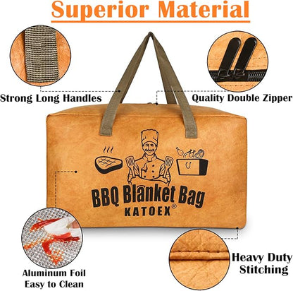 BBQ Blanket for Resting Meat, Insulated Brisket Resting Blanket for Smoking, Reusable BBQ Meat Resting Bag with Handle Strap & Wide Mouth for Large Briskets/Pork Shoulders/Turkeys (18in)