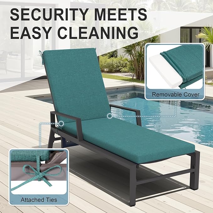 Crestlive Outdoor Chaise Lounge Cushions, Fade Resistant Water Resistant Lounge Chair Cushion, 72''L x 21''W, Set of 2, Malachite
