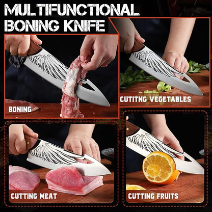 ROCOCO Cleaver Knife for Meat Cutting Butcher Viking Boning Knife Hand Forged In Fire Chopping Cutter with Sheath Outdoor BBQ Camping Birthday Christmas Chef Gift Idea Men 8.4"