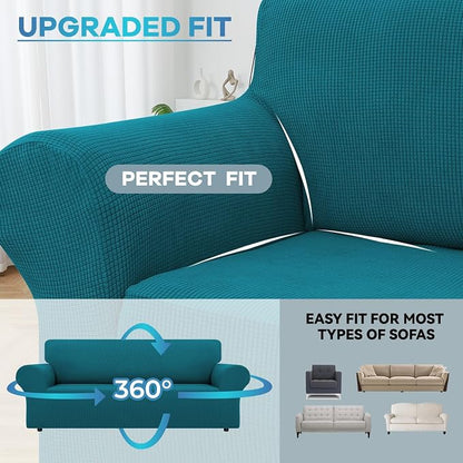 LURKA Stretch Sofa Slipcovers 1 Piece Couch Covers for 3 Cushion Couch Sofa Furniture Protector Full Sofa Covers with Elastic Bottom for Kids and Dog (Large, Peacockblue)