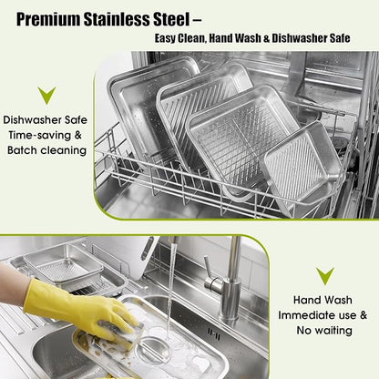 7-IN-1 Grill Prep & Carry System - Large Stainless Steel Prep Tray with Lid | Grill Accessories with 2 Marinating Containers, Cutting Board & Rack, Dishwasher-Safe Grilling Prep & Serve Set for BBQ Gifts